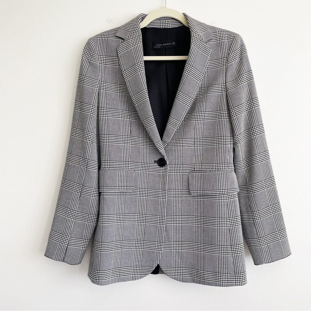 Zara Academia preppy blazer jacket old money country plaid Equestrian classic XS